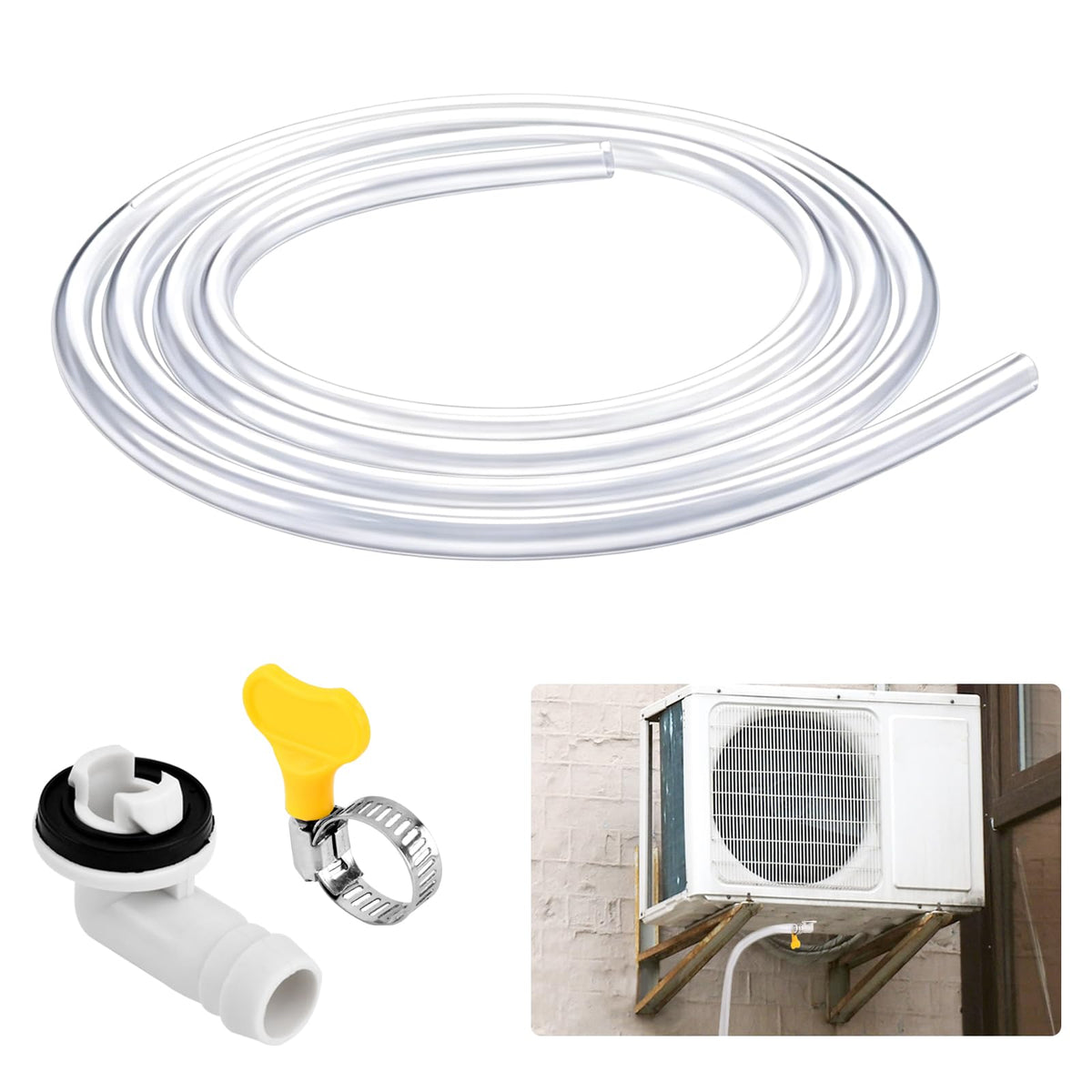 3ft Air Conditioner Drain Hose, Portable AC Drain Hose Elbow Fitting(3/5 inch), Durable Drain-Hose Window Air Conditioner Drain-Kit for Window AC and Mini Split Units