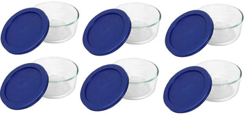Pyrex 7200 (2-Cup) Glass Bowl With Dark Blue Lid (6 Pack) - Made in USA