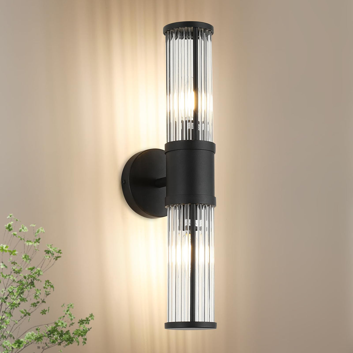 19.69" Modern Bathroom Wall Sconce Light Fixture, Black Glass Rod Vanity Light with E12 Base, Up or Down Mounting for Mirror Makeup Lighting (Bulbs Not Included)