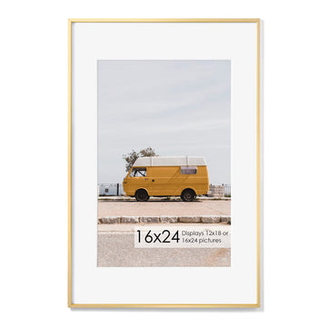 Fun Memories 16x24 Frame Gold, 16 x 24 Poster Frame with Mat for 12x18 Photo-Tempered Glass, Wall Hook Included, Set of 1