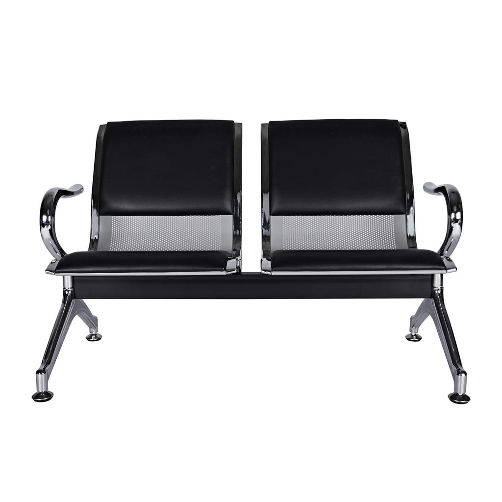 Buenotoys 2-seat Waiting Room Chairs - Waiting Room Bench with Arms Airport Reception Bench Guest Reception Pu Leather Lobby Bench Waiting Area