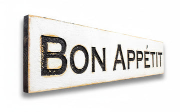 Bon Appetit Wood Sign 40"x8" – Carved Dining Room Wall Decor – Rustic Kitchen Sign – Farmhouse Dining Decor – French Script Wall Art – Handmade in North Carolina – Ready to Hang