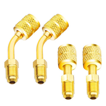 Zoizocp R410A Adapter 5/16" SAE Female to 1/4" SAE Male Flare for Air Conditioners HVAC, 2 Adapter (1 Straight + 1 Angled)