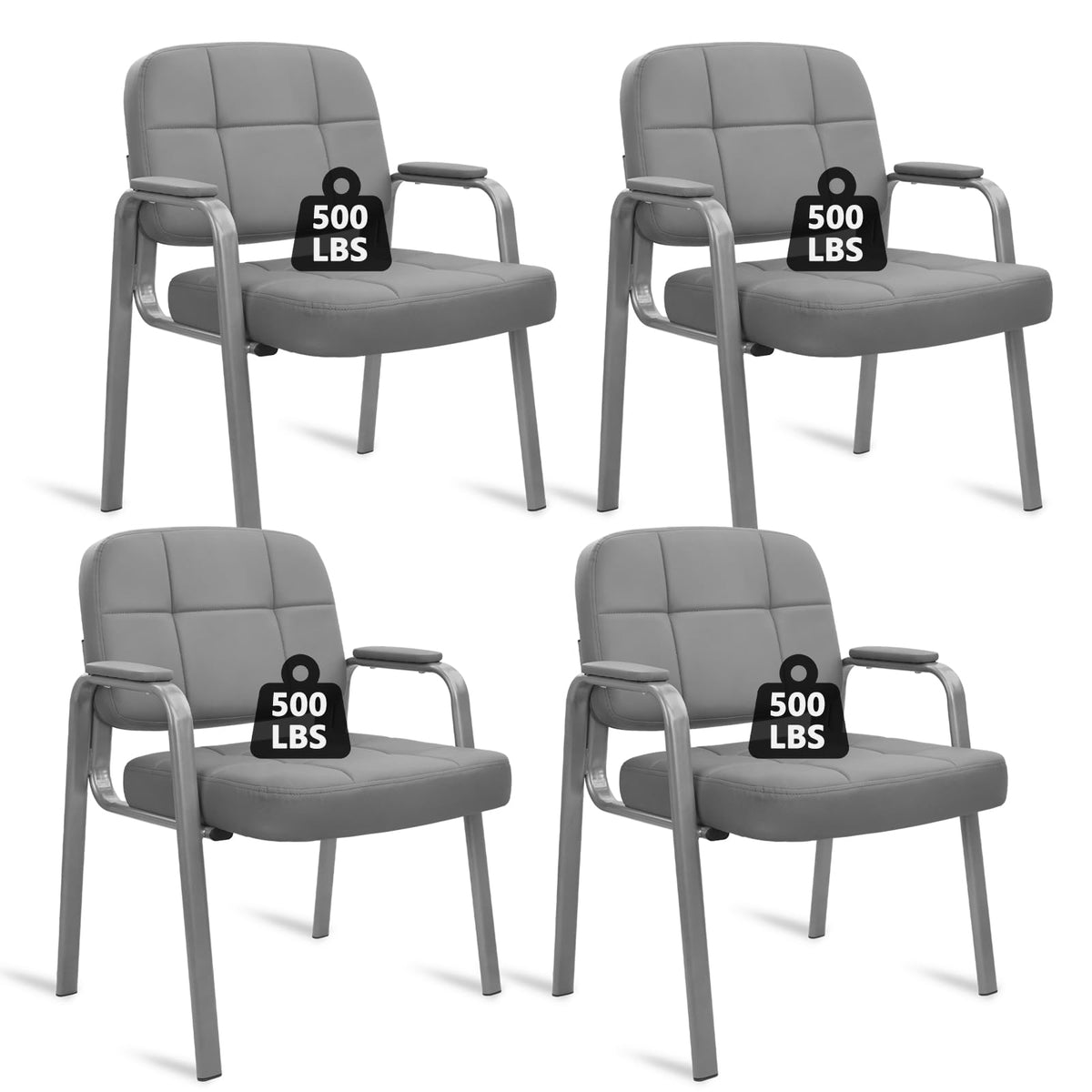 Clatina Big & Tall 500 Lbs Waiting Room Chair, Leather Office Reception Guest Chair No Wheels with Padded Arms for Elderly Home Desk Conference