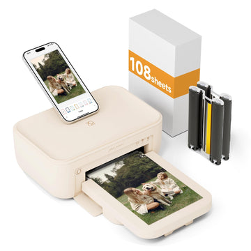 HPRT Photo Printer 4×6”+108 Sheets Photo Paper & 2 Ribbon, Wi-Fi Full-Color Instant Phone Photo Printer for iPhone, Android, Smartphone, Thermal Dye-Sublimation Impresora De Fotos for Home Use