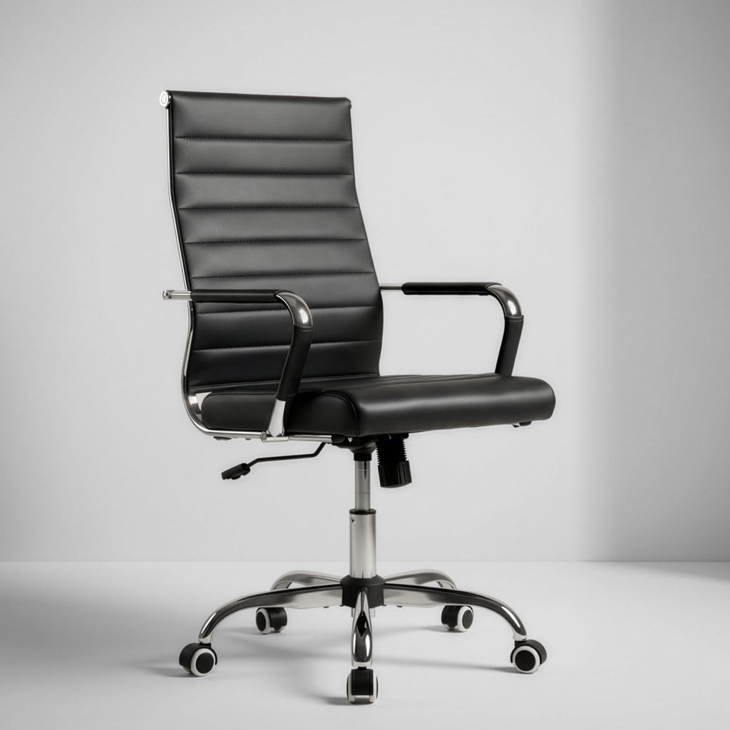 Okeysen Office Desk Chair, Ergonomic Leather Modern Conference Room Chairs, Executive Ribbed Adjustable Swivel Rolling Chair for Home Office.