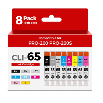 CLI-65 Ink Cartridges for Pixma PRO-200 PRO-200S Ink Compatible for Canon 65 CLI65 CLI 65 CLI-65 Color Multi Pack Ink Tank with Pixma Pro200 Pixma Pro200S Pro 200 Pro 200S Printers (8-Pack)