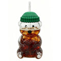 New Cute Bear Glass Cup with Straw & Lid, 20oz High Borosilicate Glass Water Bottle for Cold/Hot Drinks, Cute Bear Pattern Mug for Adults, Home Office Birthday Gift