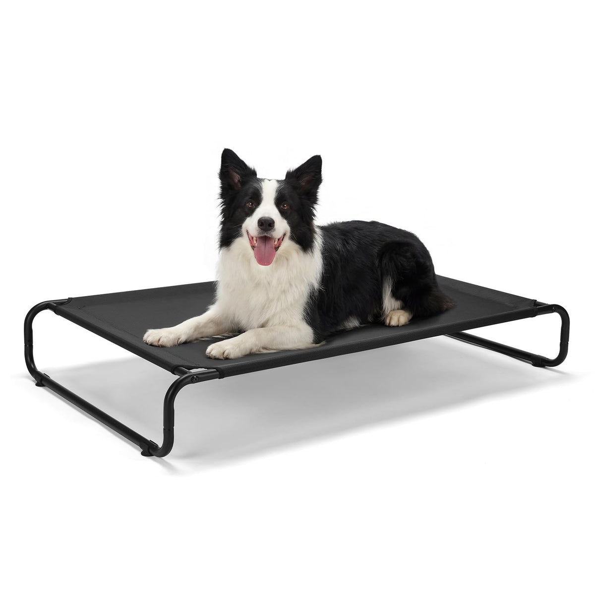 Veehoo Cooling Elevated Dog Bed, Outdoor Dog Bed for Large Dogs, Raised Dog Cot with Thickened Frame, Durable Teslin Mesh & Anti-Slip Rubber Feet, Pet Hammock for Indoor or Camping, 41" x 26", Black