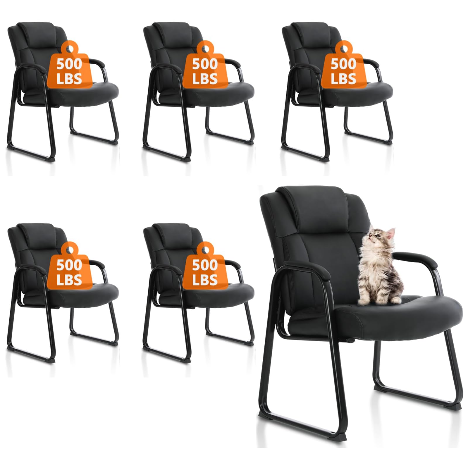 Clatina Big & Tall 500 Lb. Guest Chair, Leather Reception Chairs with Sled Base and Padded Arm Rest for Waiting Room Office Home and Meeting
