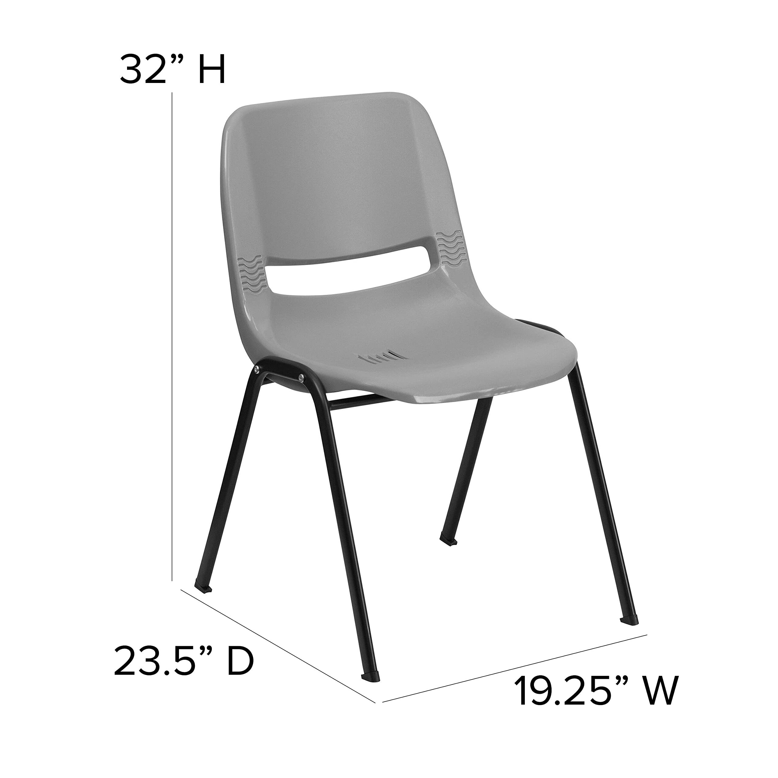 Flash Furniture 5 Pack Hercules Series 880 Lb. Capacity Gray Ergonomic Shell Stack Chair with Black Frame, Set of 5, Grey