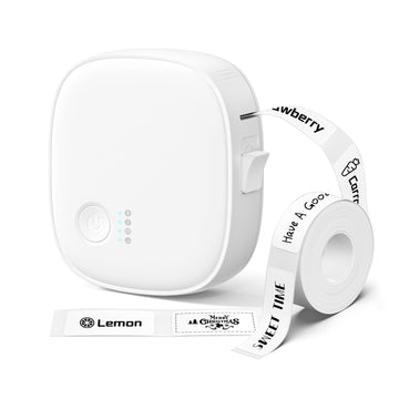 Mini Label Maker Machine with Tape AH-P05, Portable Bluetooth Mini Label Printer, Wireless Thermal Label Maker, Waterproof & Rechargeable, Built-in Cutter, for Home, Office, Kitchen – White