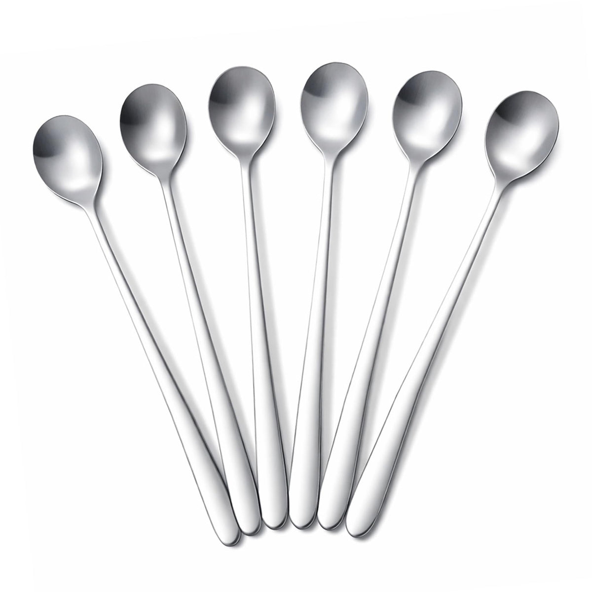 Iced Tea Spoons Set of 6, 6.9 Inch Long Handle Stainless Steel Stirring Spoons for Tall Glasses, Mason Jars, Mugs, Coffee, Latte, Espresso, Milkshakes, Smoothies, Yogurt & Dessert