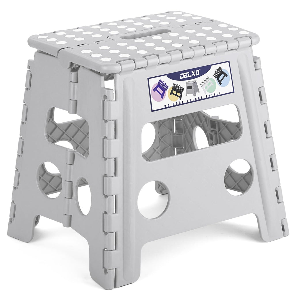 Delxo Folding Step Stool 13 Inch,300 Lbs Step Stool for Adults Grey, Gray