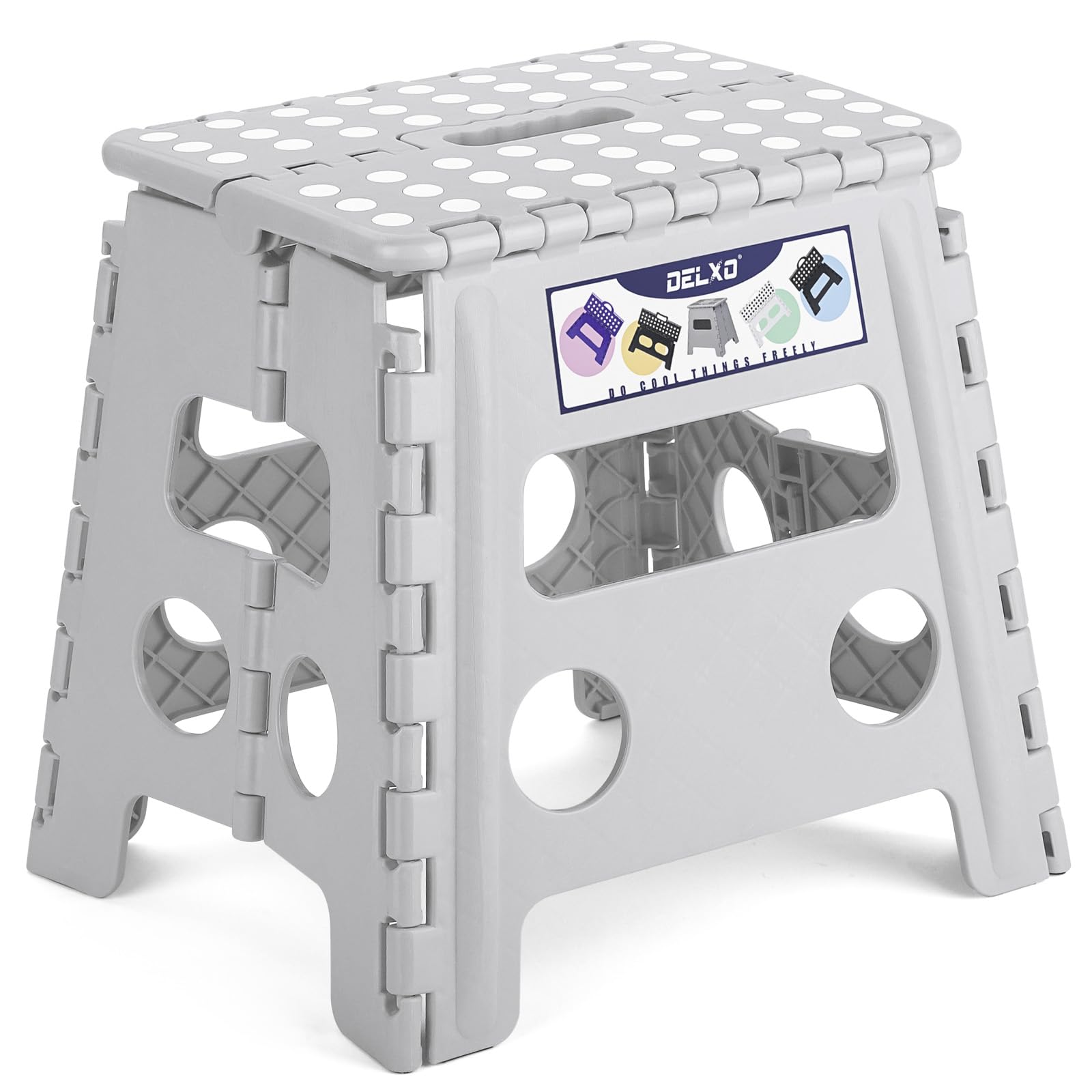 Delxo Folding Step Stool 13 Inch,300 Lbs Step Stool for Adults Grey, Gray