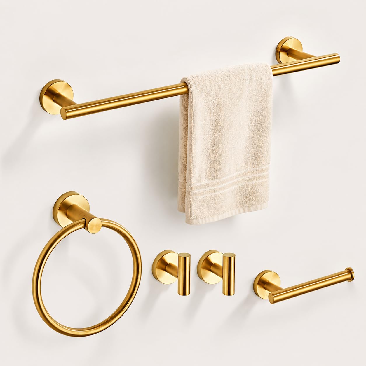 Brushed Gold Bathroom Hardware Set 5 Piece with Towel Racks for Bathroom, SUS304 Stainless Steel Bath Towel Bar Set, 24 Inch Wall Mounted Accessories Kit…