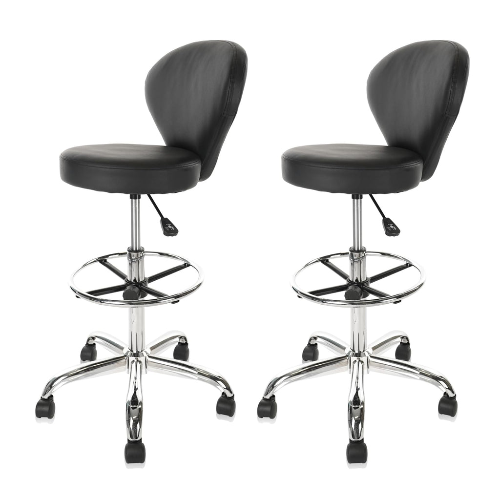 Klasika Pvc Faux Leather Drafting Chair Set of 4 Rolling Swivel Salon Stool with Back Foot Rest Adjustable Hydraulic Seat Height 30 Inch