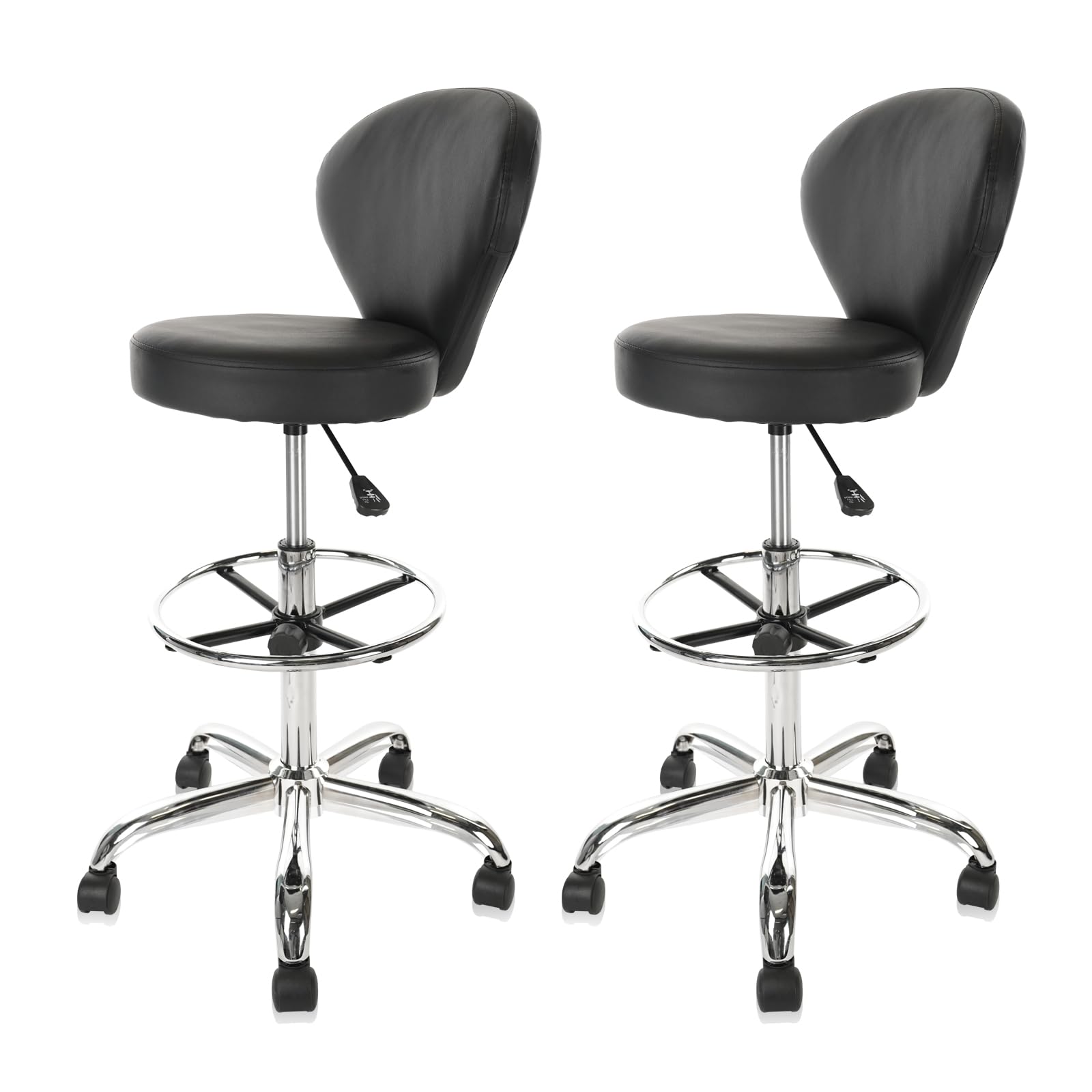 Klasika Pvc Faux Leather Drafting Chair Set of 4 Rolling Swivel Salon Stool with Back Foot Rest Adjustable Hydraulic Seat Height 30 Inch