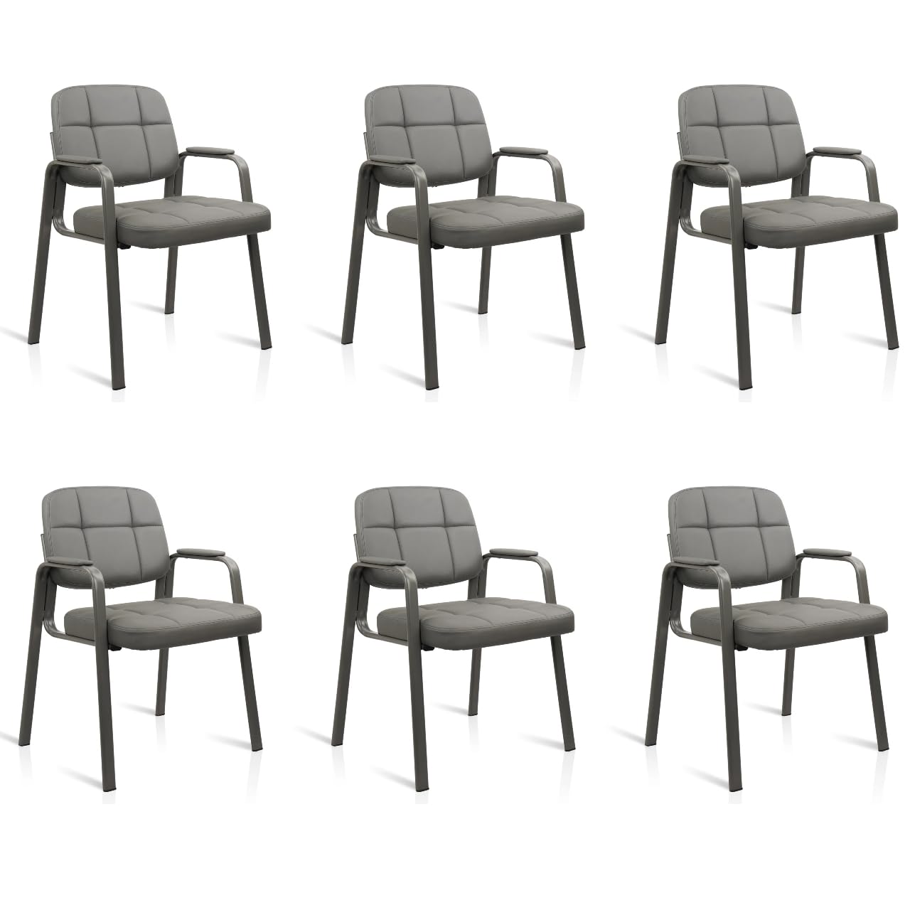 Clatina Waiting Room Guest Chair with Bonded Leather Padded Arm Rest for Office Reception and Conference Desk(grey 6 Pack)