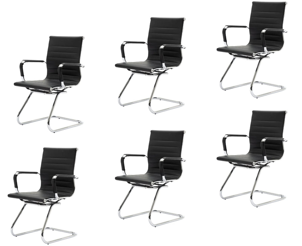 Cimota Waiting Room Chairs Leather Office Guest Chair Mid Back Reception Chairs with Sled Base for Meeting/patient/conference Room, Black Set