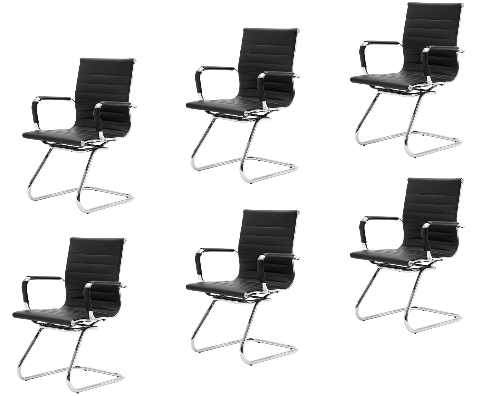 Cimota Waiting Room Chairs Leather Office Guest Chair Mid Back Reception Chairs with Sled Base for Meeting/patient/conference Room, Black Set