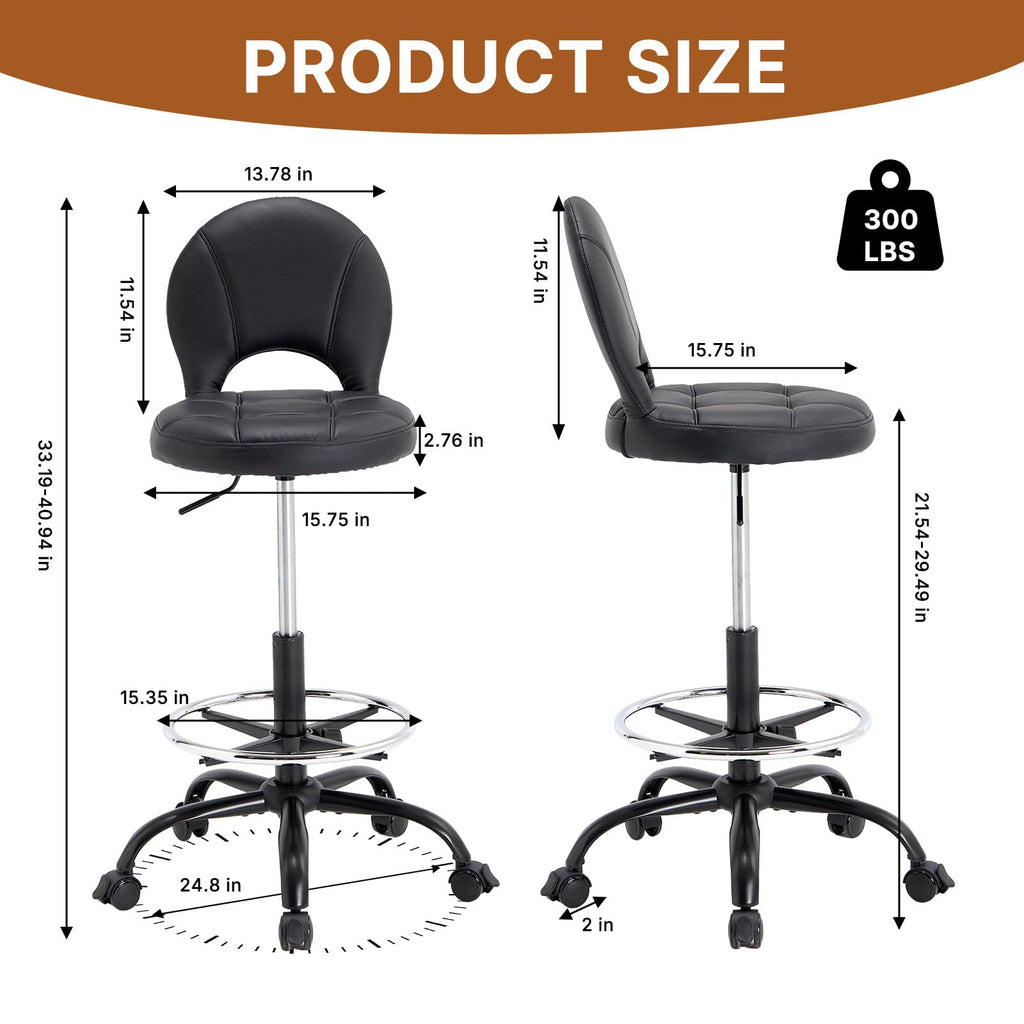 Manyday Drafting Chair with Folding Back | Comfy Office Chair with Wheels, 31.1-37.4 inches, Black