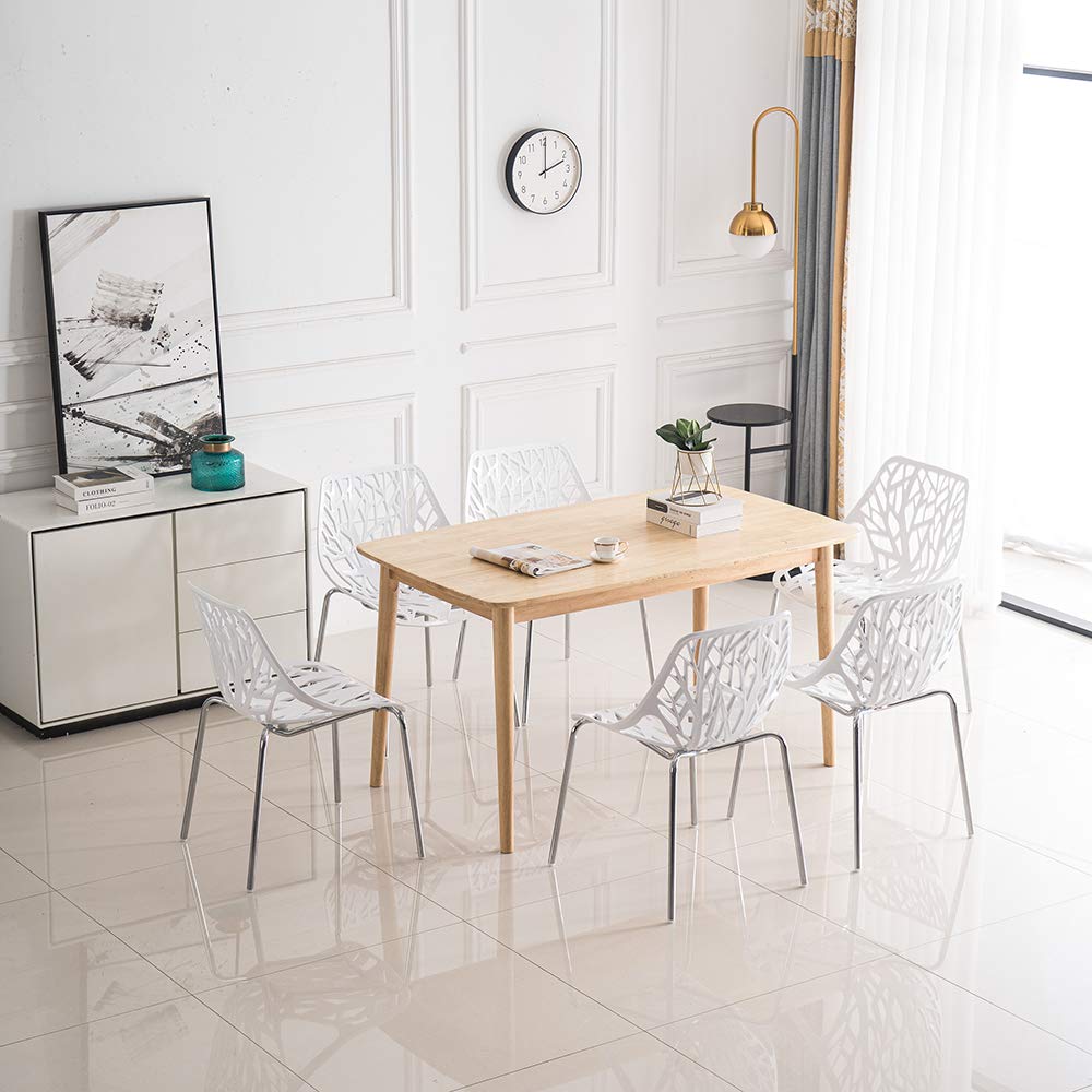 Bonnlo Modern Stackable Dining Chair 6 Pack, Stacking Outdoor Chairs, White, 6P