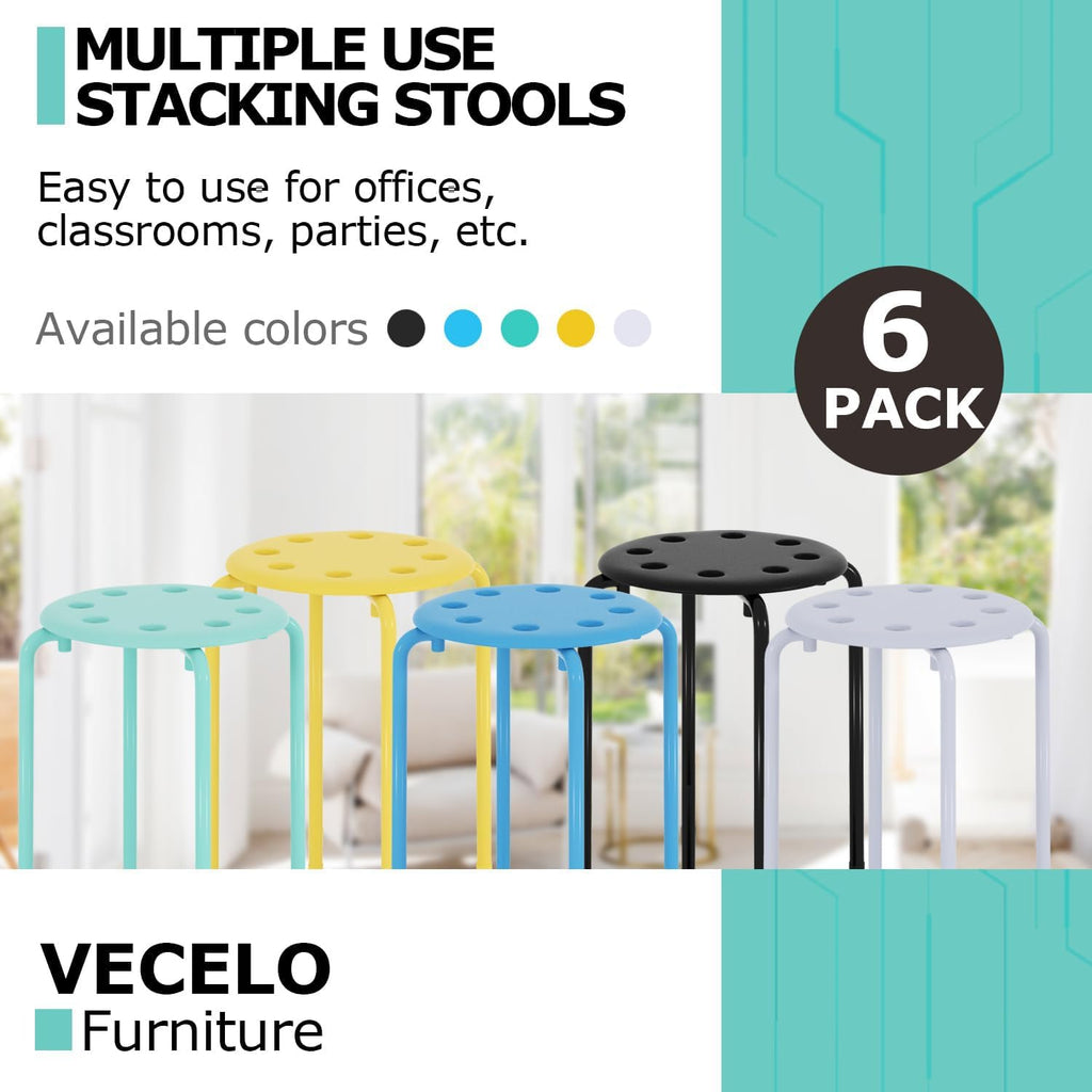 Vecelo 6-piece Stacking Stools, 17.7 Inch Standard Height, Portable Stackable Colorful Decoration Stools for School Classroom and Office Use,