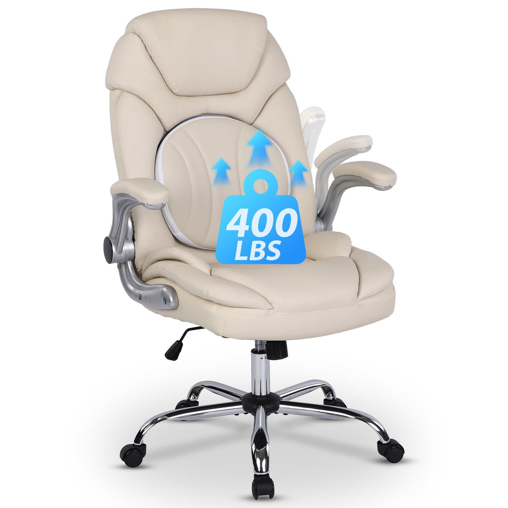 Comermax Wide Seat Executive Office Chairs with Lumbar Support and Flip Up Arms Faux Leather Ergonomic Managerial Executive Chair Desk Chair