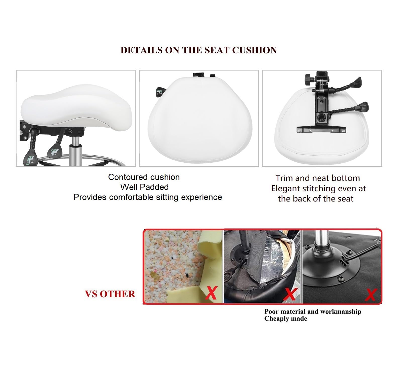 Kaleurrier Adjustable Stools Drafting Chair: with Back Support & Foot Rest, 25.2D x 25.2W x 41H in, White
