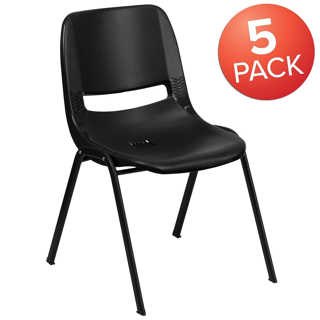 Flash Furniture Hercules Ergonomic Stack Chair, Black, 5-pack, Set of 5, Black Plastic/black Frame
