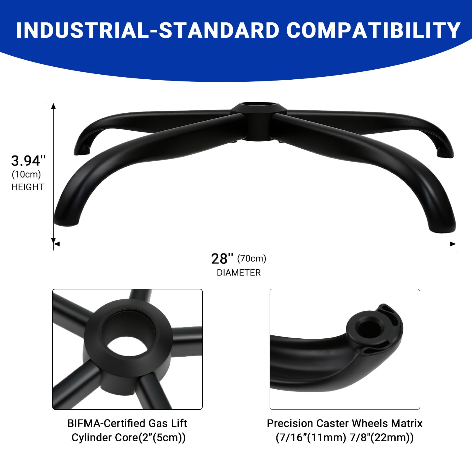 Rythalix 28" Heavy Duty Office Chair Base Replacement Parts, 28 Inches, Black