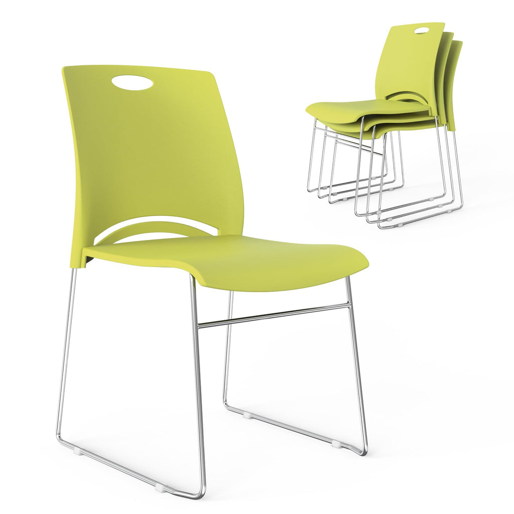 Vingli Stacking Chairs Set of 4 Stackable Office Chairs with Metal Sled Base, Ergonomic Plastic Seat, Stacking Chairs for Waiting Room Break