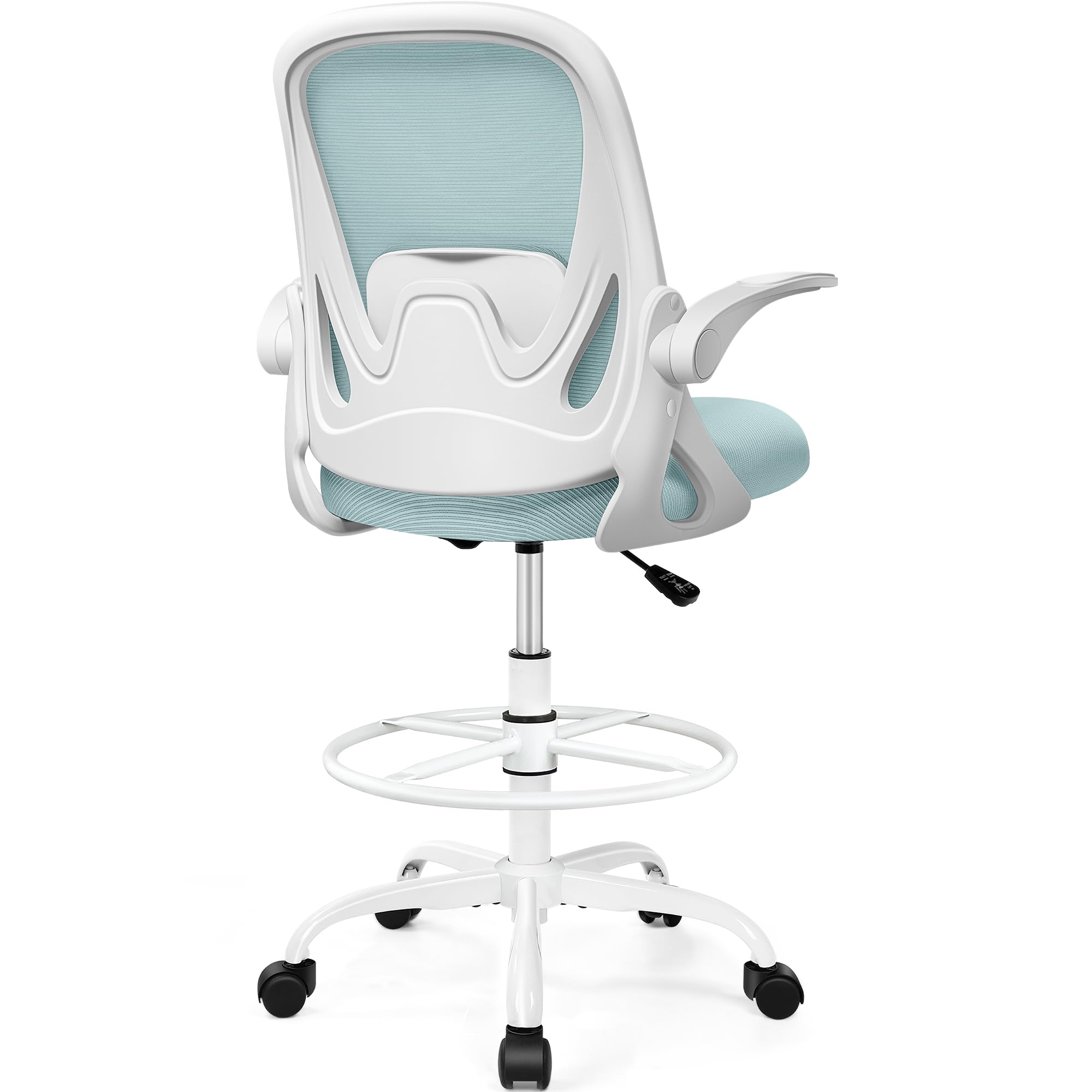 Drafting Chair Tall Office Chair with Flip-up Armrests, Adjustable Height, and Enhanced Lumbar Support - Ergonomic Rolling Stool, Back Support,