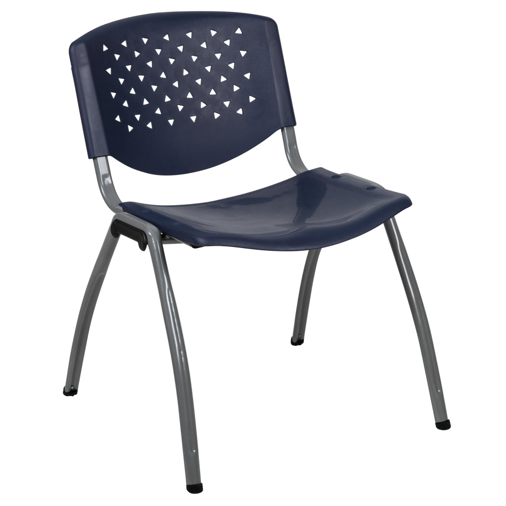 Flash Furniture Hercules Series 880 Lb. Capacity Navy Plastic Stack Chair with Titanium Gray Powder Coated Frame, Set of 1