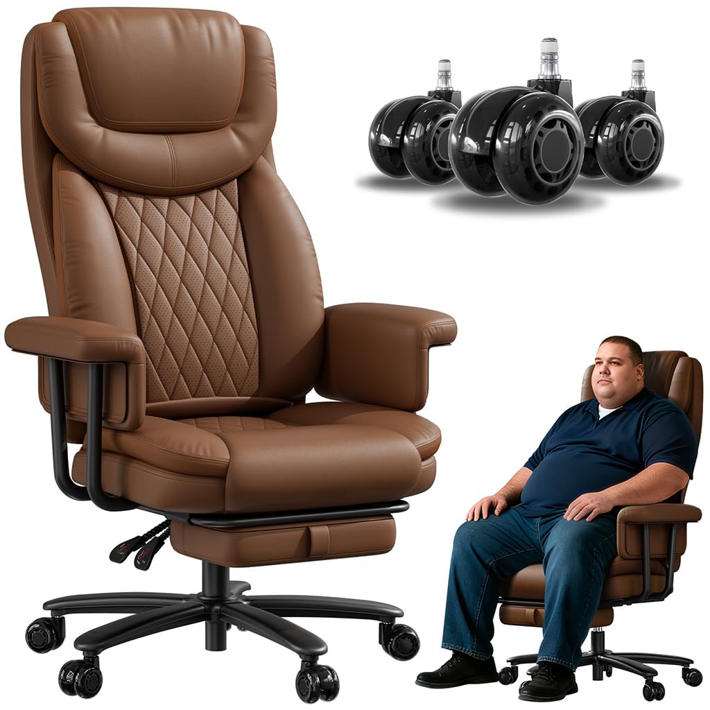 Julymon Executive Office Chair Big and Tall 500lbs, 165° Reclining Heavy Duty Office Chair with Footrest & Quiet Rubber Wheels, Height
