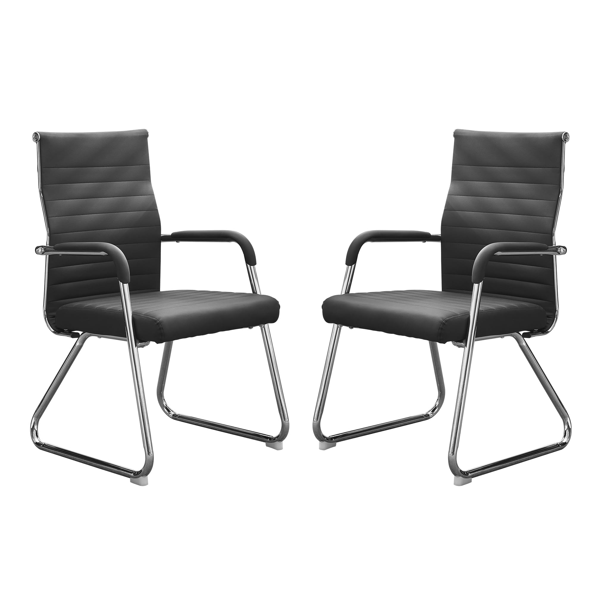 Okeysen Office Guest Chairs Set of 2, Modern Leather Reception Chairs with Mid Back & Sled Base, No-wheel Desk Chairs for Waiting Room &
