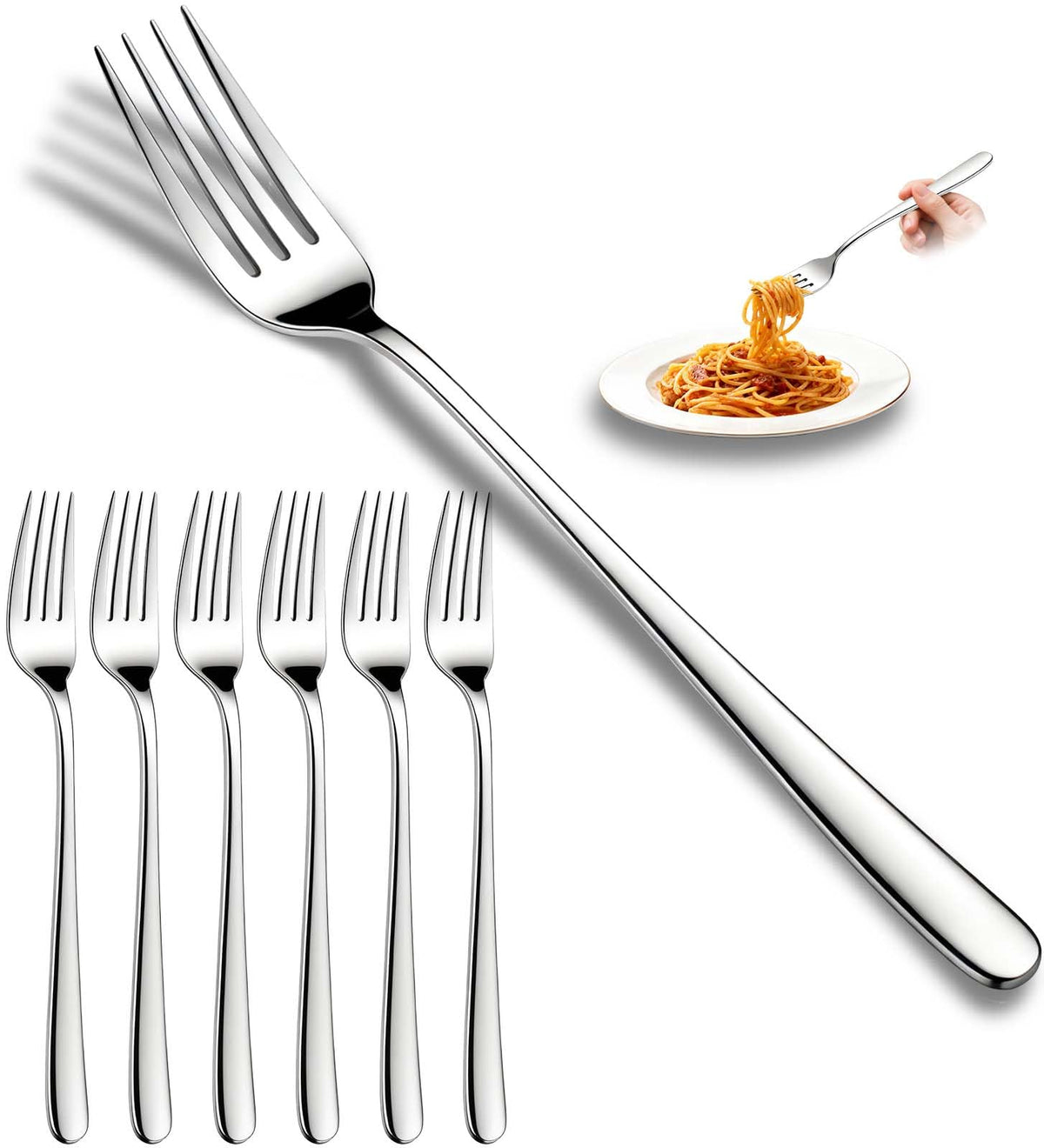 Dinner Forks, 6-Piece Set | Premium 18/10 Stainless Steel, Classic & Modern Design, Dishwasher Safe, Home & Restaurant Use