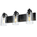 3 Head Vintage Bath Vanity Light Fixtures in Matte Black Finish,Classic Clear Glass Shade Bathroom Lighting Over Mirror Metal Wall Mount Lamp