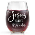Christian Gifts for Women – Funny Wine Glass -Jesus Touched My Water, Gifts for Women Mom Friends Sisters, Birthday Christmas Thanksgiving Day Gift (White-JESUS, 15, ounces)