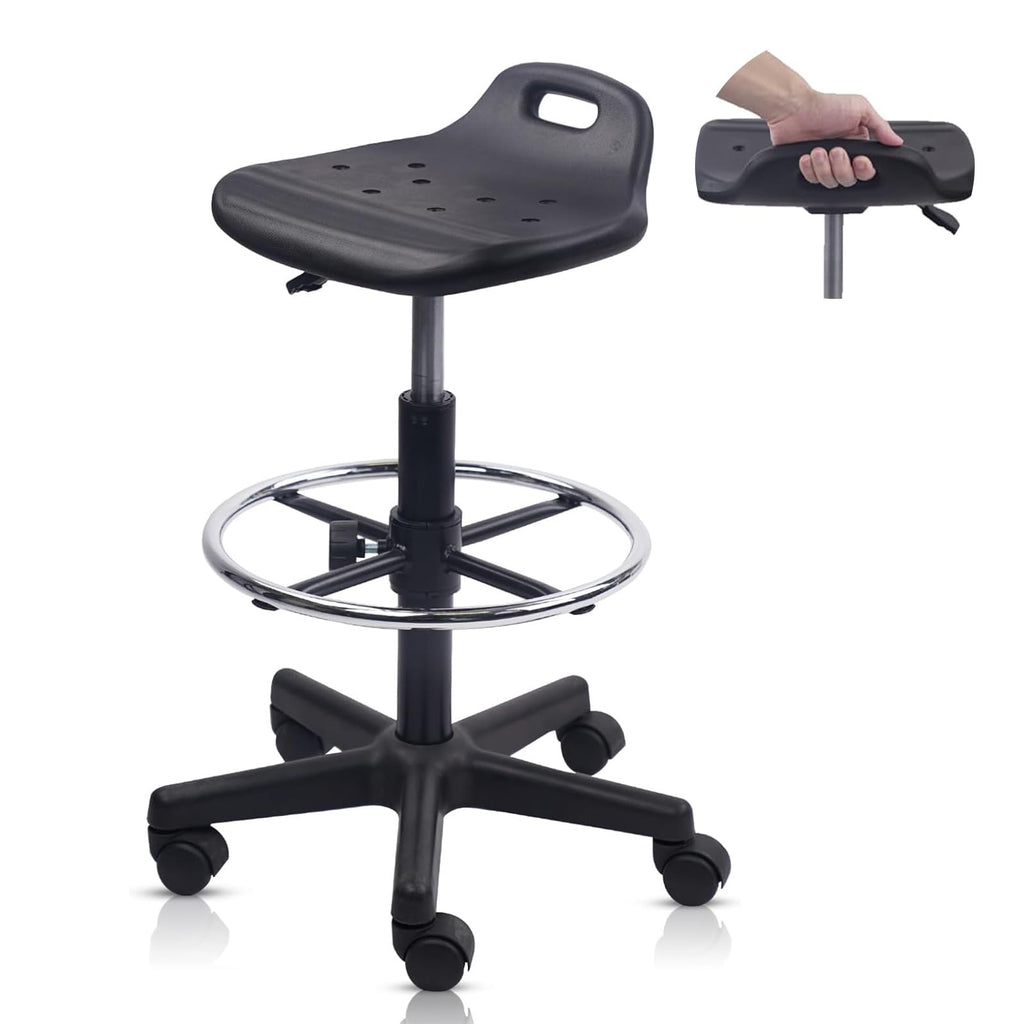 Klasika Drafting Rolling Stool Adjustable Height with Foot Rest Breathable Seat Cushion Swivel Stools with Wheels, Multi-purpose Work Stool for
