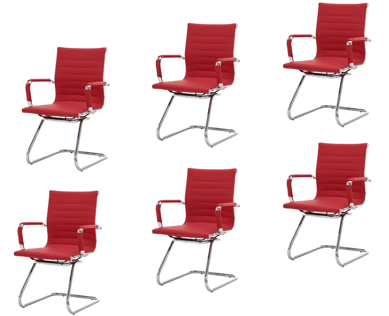 Cimota Waiting Room Chairs Leather Office Guest Chair Mid Back Reception Chairs with Sled Base for Meeting/patient/conference Room, Red Set of 6