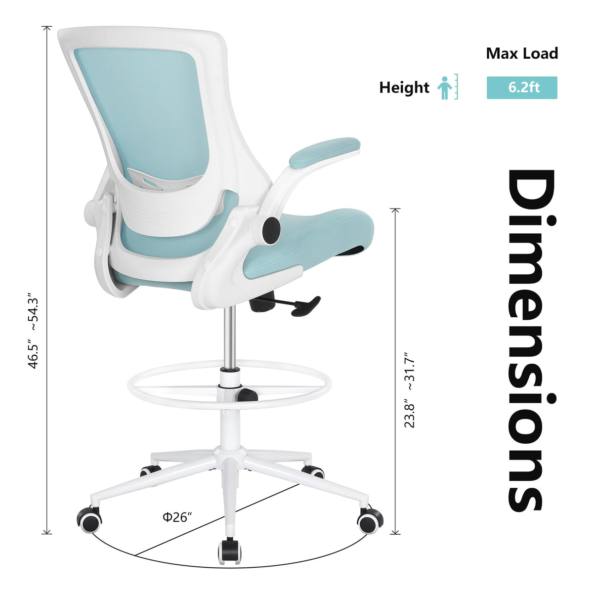 Misolant Tall Office Chair, Drafting Chair for Standing Desk, High Office Chair with Adjustable Lumbar Support, Flip-up Arm and Footrest Ring,