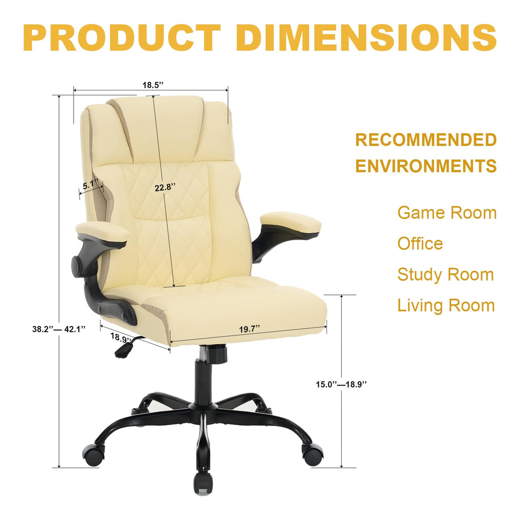 Lianva Ergonomic Office Chair, Executive Desk Chair with Flip-up Armrest, Swivel Computer Task Chair with Wheels for Home Office, Small Gaming