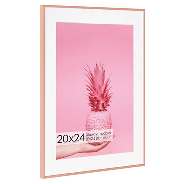 20x24 Metal Picture Frame with 16x20 Mat, Brushed Aluminum Finish, Tempered Glass Front, and Attached Hanging Hardware - Versatile Wall Display Frames for Vertical or Horizontal Orientation(Gold, Pack