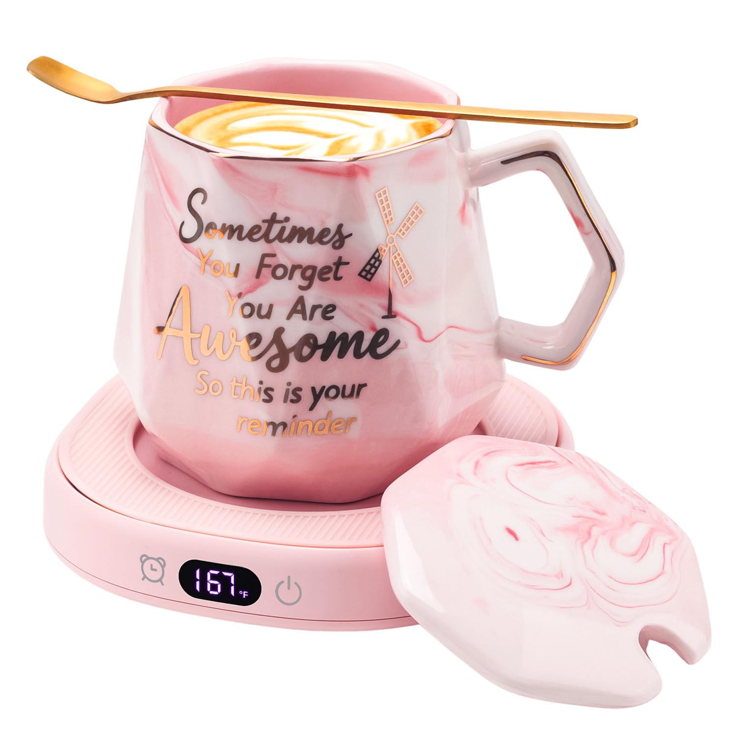 Coffee Mug Warmer & You are Awesome Mug Set, Smart Heated Electric Cup Warmer for Desk Office, 4 Temperature Control Beverage Tea Coffee Warmer, 8 Hrs Auto Shut Off Candle Plate, Ideal Gifts for Women