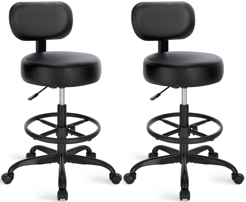 Superjare Drafting Chair with Backrest, Set of 2, Swivel Barstools for Shop, All Black