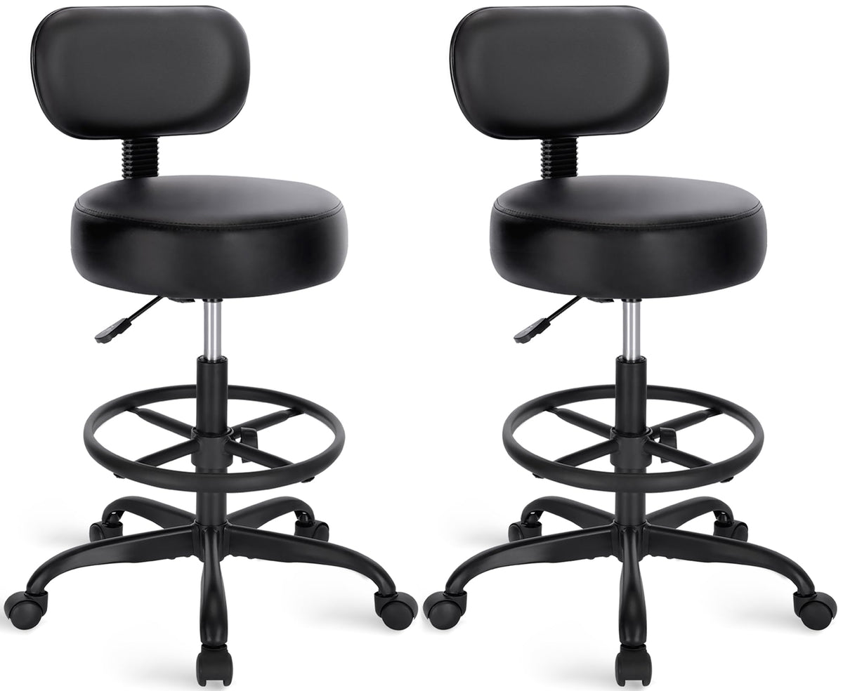 Superjare Drafting Chair with Backrest, Set of 2, Swivel Barstools for Shop, All Black