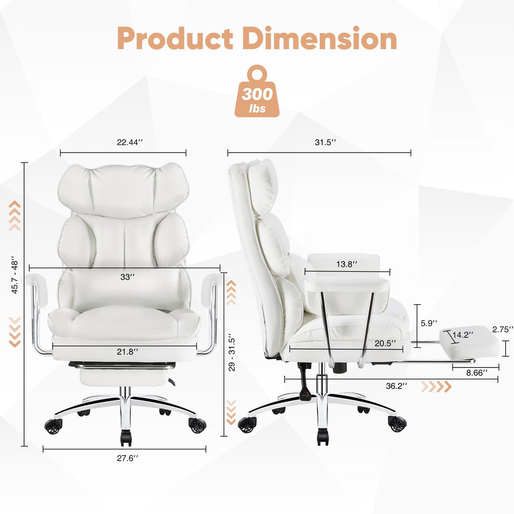 Sweetcrispy Executive Home Office Chair, Ergonomic Desk Chair, big tall, White