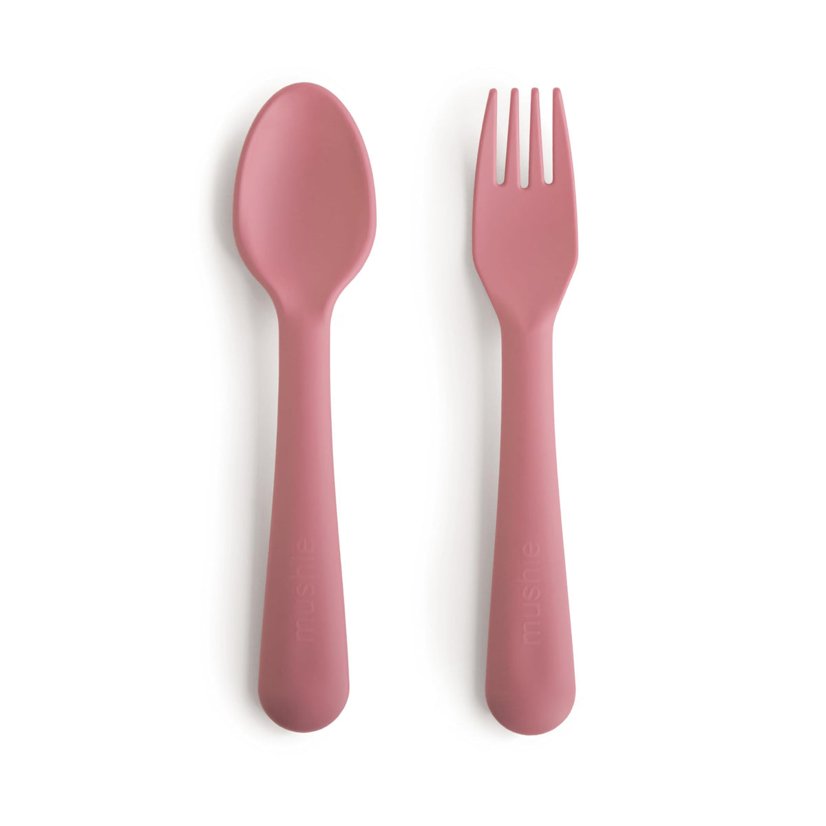 mushie Flatware Fork and Spoon Set For Kids | Made in Denmark (Dusty Rose)